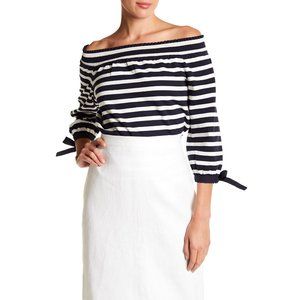 J. CREW Off the Shoulder Shirt Stripes Tie Sleeves